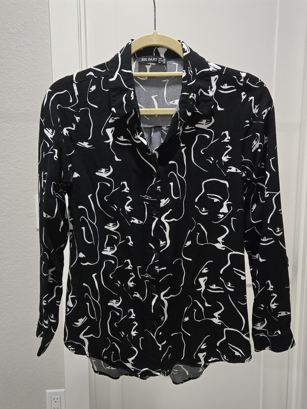 Black Abstract Face-Print Button Down Shirt - Picture 3 of 7